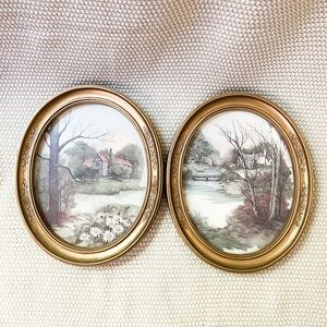 Set of 2 Vintage Framed Landscape Watercolor Paintings